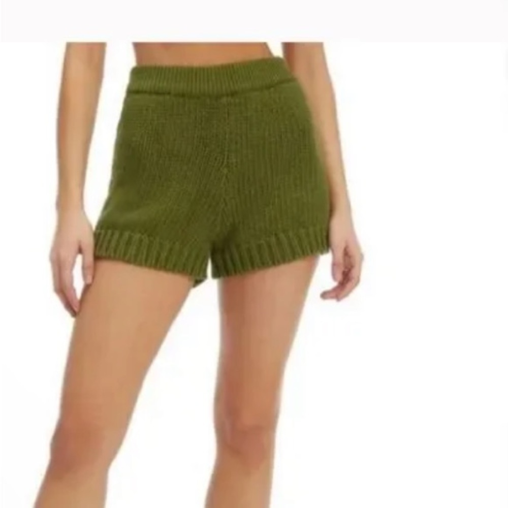 Good American Chunky Knit High Waisted Shorts Olive Green Lounge Cozy Core - Picture 11 of 12